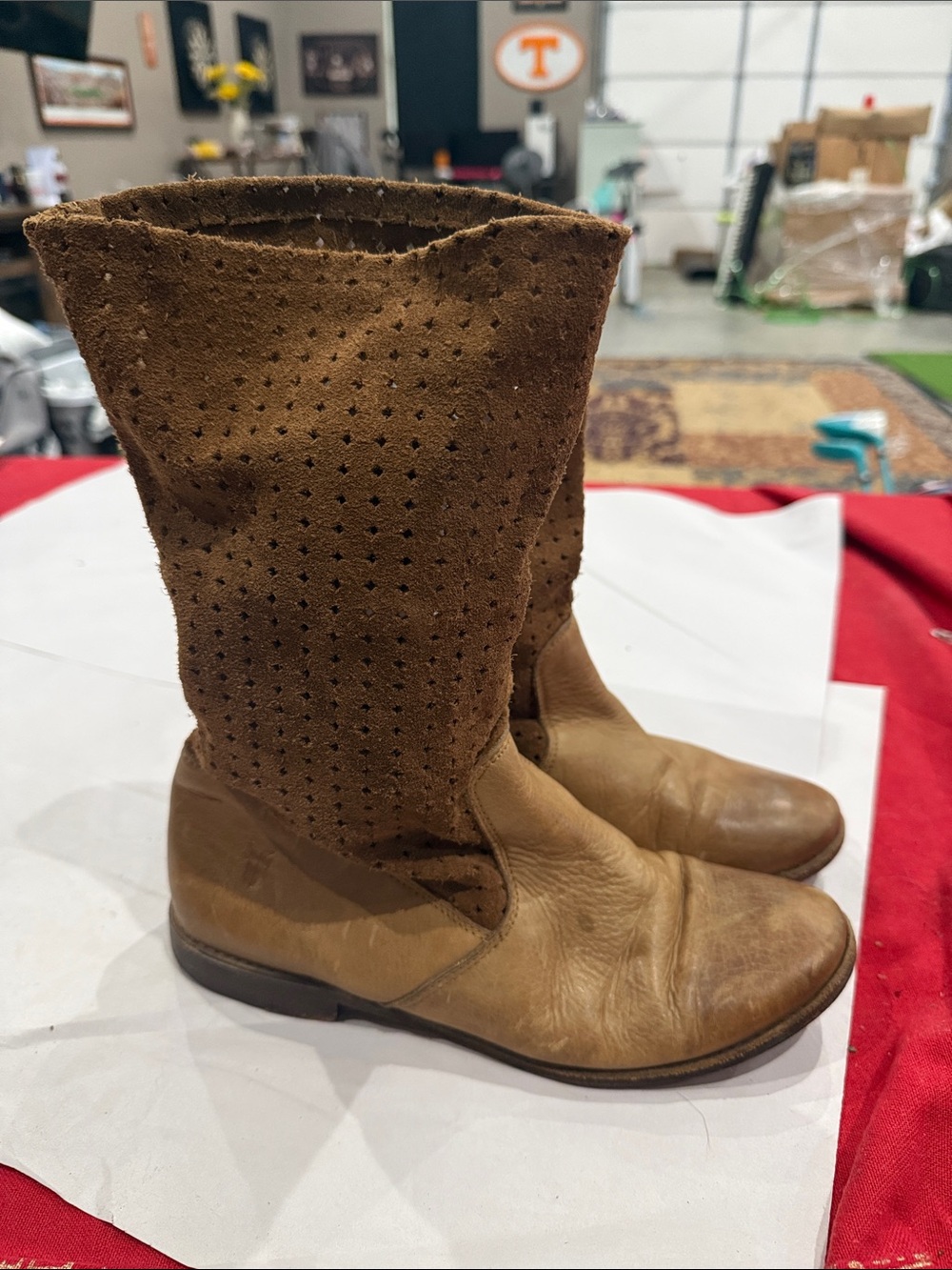 Frye Perforated Suede & Leather Mid-Calf Boots - Tan